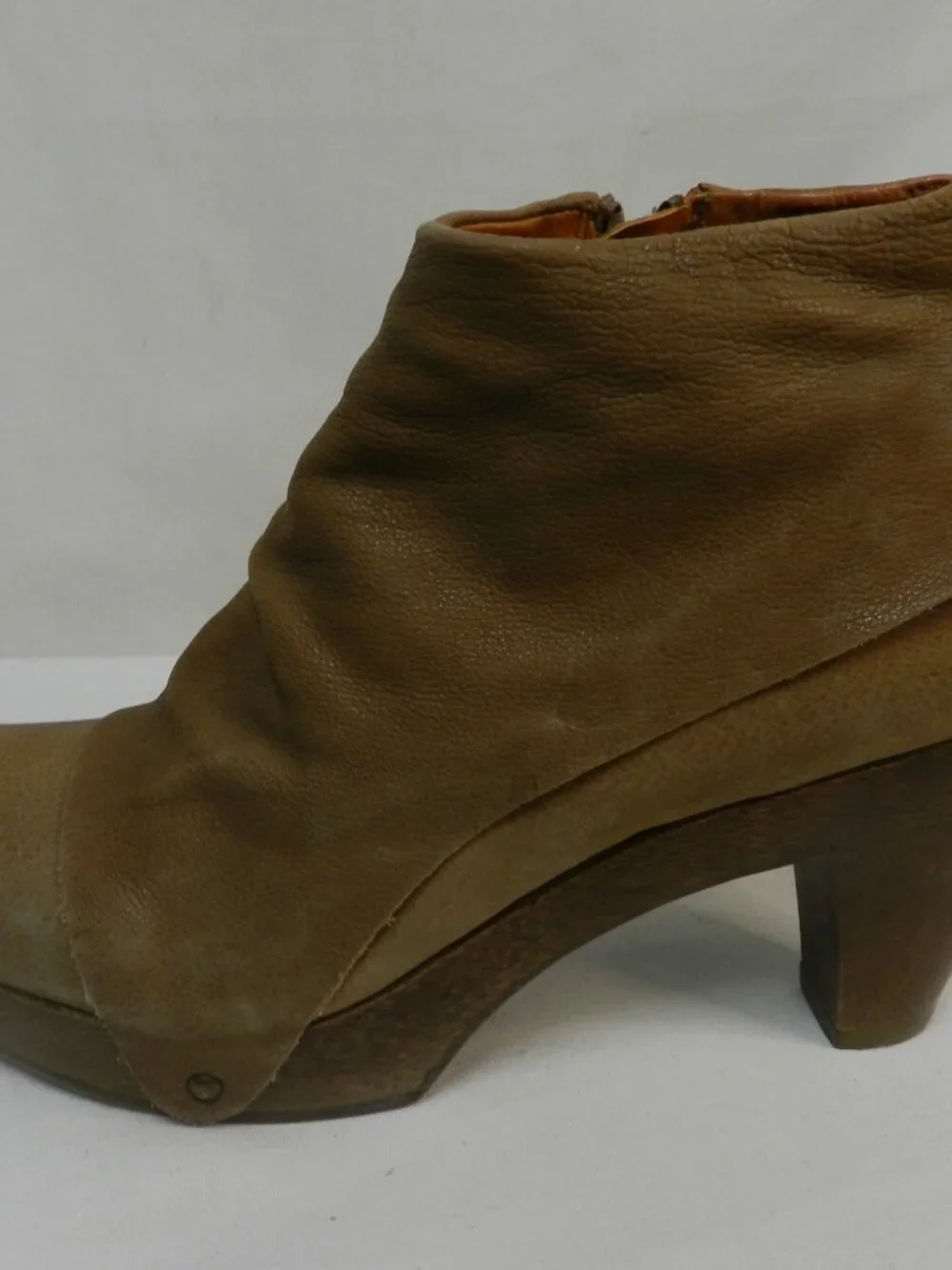Coclico Ndakinna Leather Wood Clog ankle Boots Booties brown zip Size Sz 39 US 8